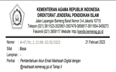 Pemberitahuan Akun Email Madrasah Digital dengan @madrasah.kemenag.go.id Tahap II